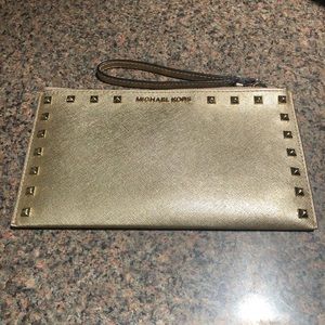 SOLD Michael Kors large zip clutch studded gold